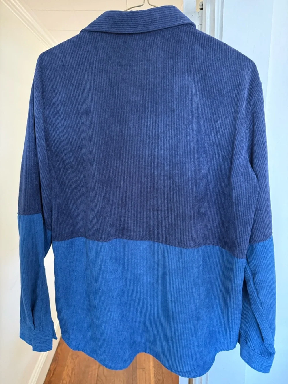 Two-Tone Blue Corduroy Button-Up Shirt - Picture 2 of 2